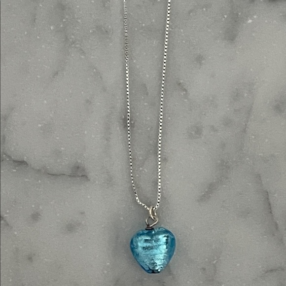 Vintage Sterling Silver 925 Murano Glass Heart Pendant Necklace Venice Italy - Picture 3 of 7